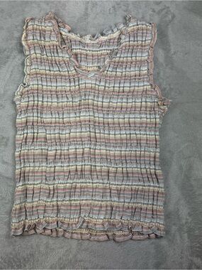 Topshop smocked v neck cotton & linen tank top sz 4